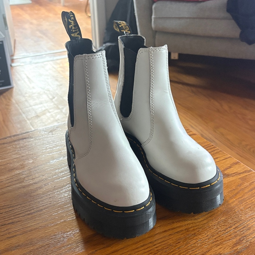 Dr. Martens White Platform Ankle Boots